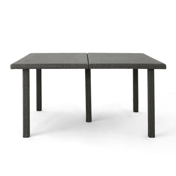 Nona Outdoor Dining Table, 64 Inch Square, Dark Gray Rattan Wood and Iron -BM320599
