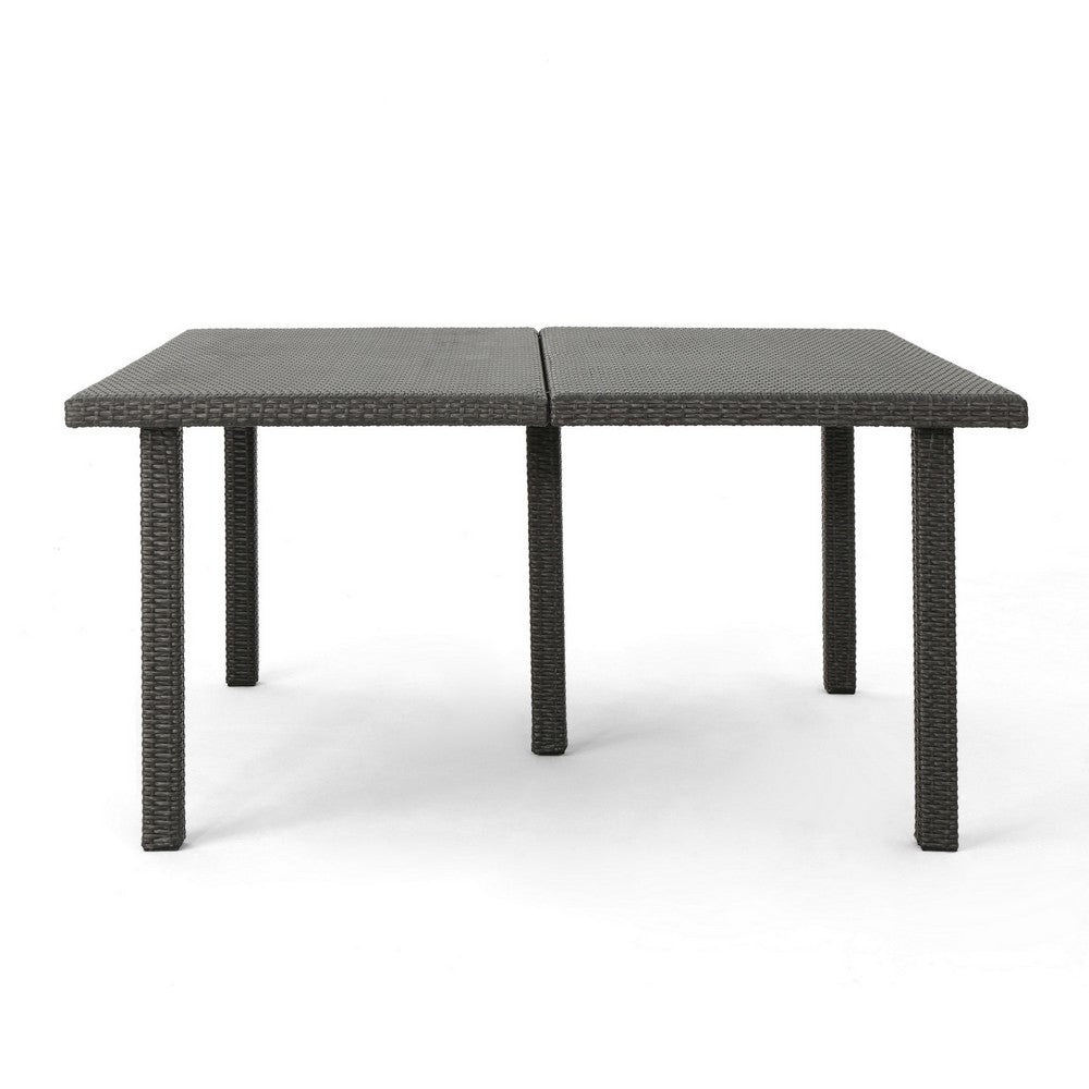 Nona Outdoor Dining Table, 64 Inch Square, Dark Gray Rattan Wood and Iron -BM320599