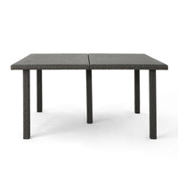 Nona Outdoor Dining Table, 64 Inch Square, Dark Gray Rattan Wood and Iron -BM320599