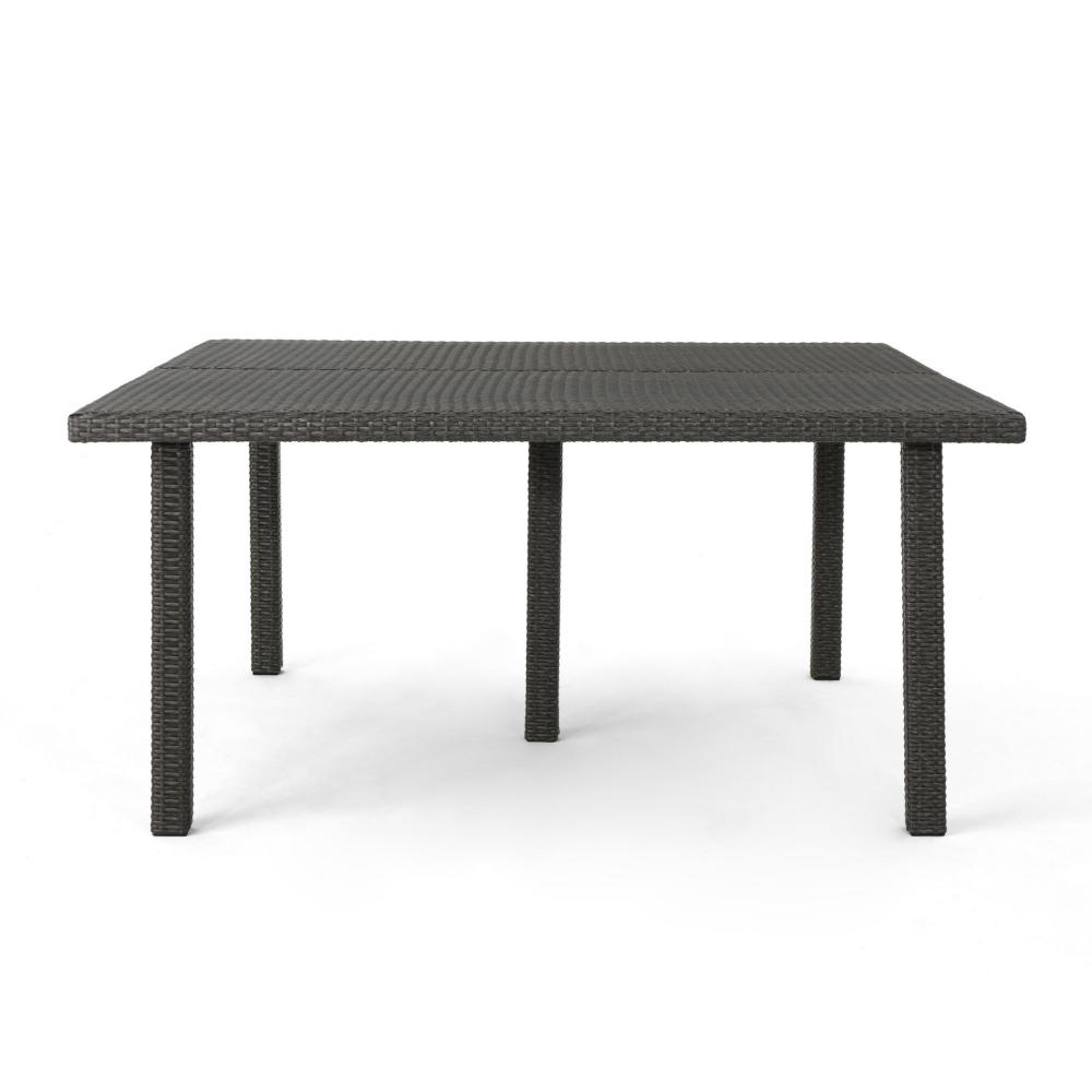 Nona Outdoor Dining Table, 64 Inch Square, Dark Gray Rattan Wood and Iron -BM320599