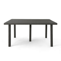 Nona Outdoor Dining Table, 64 Inch Square, Dark Gray Rattan Wood and Iron -BM320599