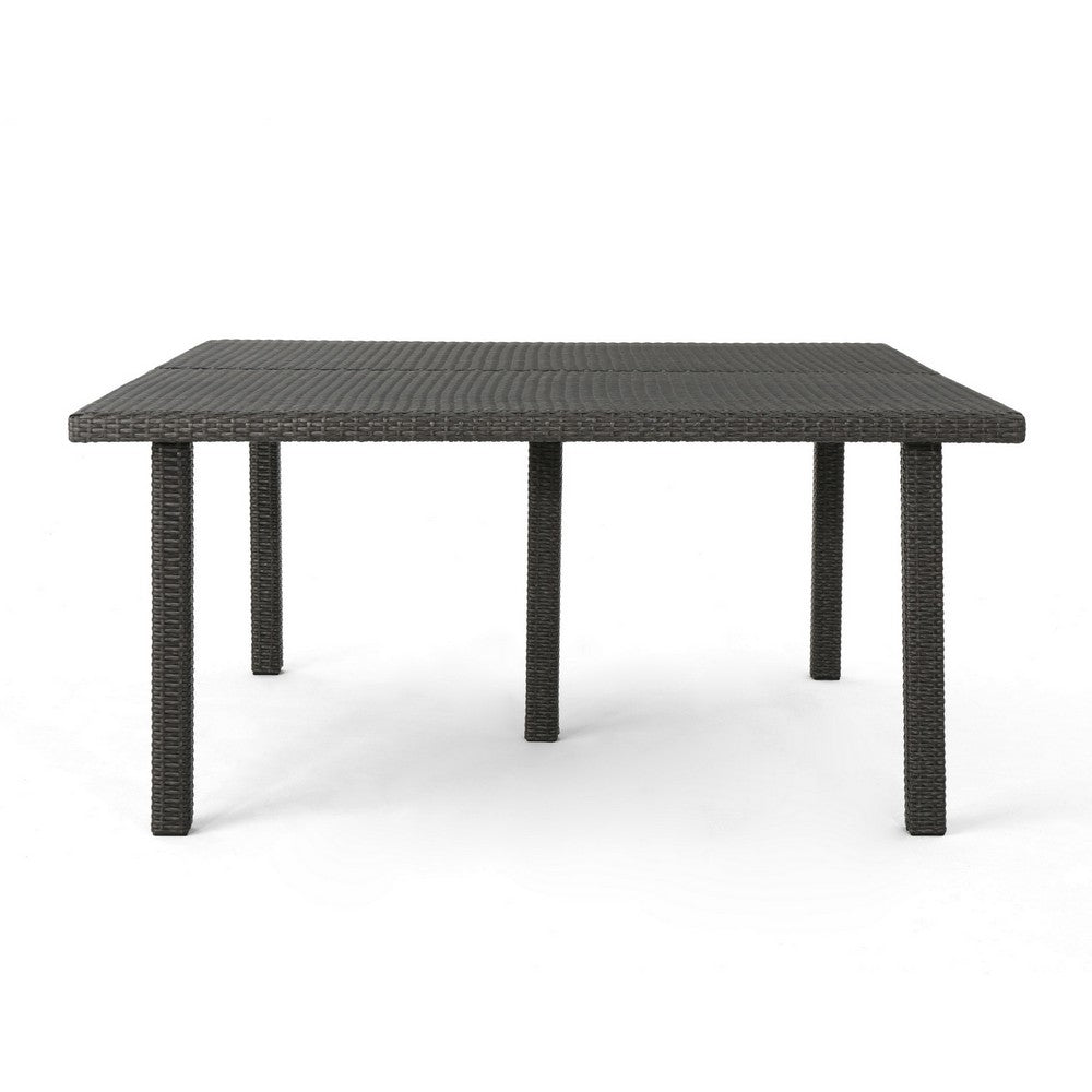Nona Outdoor Dining Table, 64 Inch Square, Dark Gray Rattan Wood and Iron -BM320599