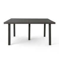 Nona Outdoor Dining Table, 64 Inch Square, Dark Gray Rattan Wood and Iron -BM320599
