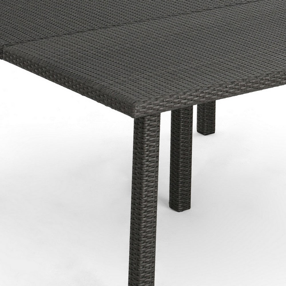 Nona Outdoor Dining Table, 64 Inch Square, Dark Gray Rattan Wood and Iron -BM320599