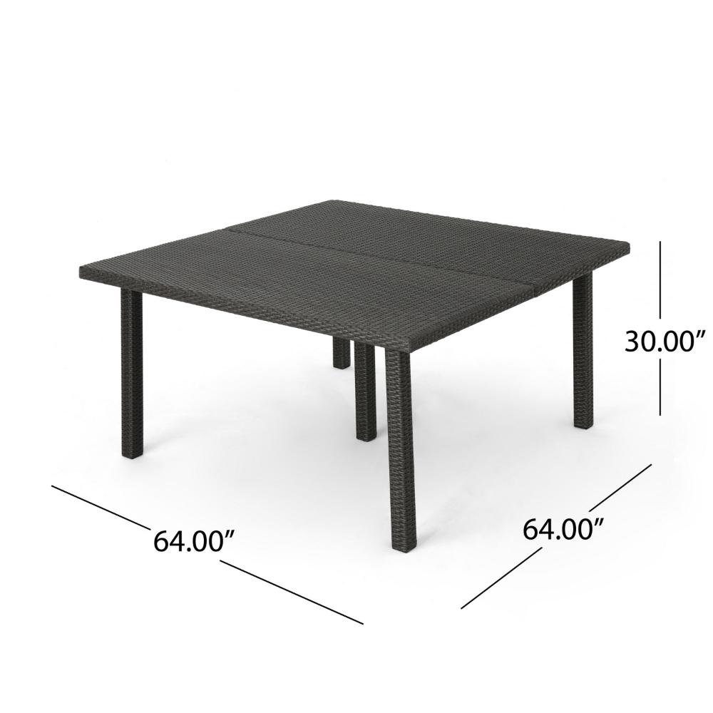 Nona Outdoor Dining Table, 64 Inch Square, Dark Gray Rattan Wood and Iron -BM320599
