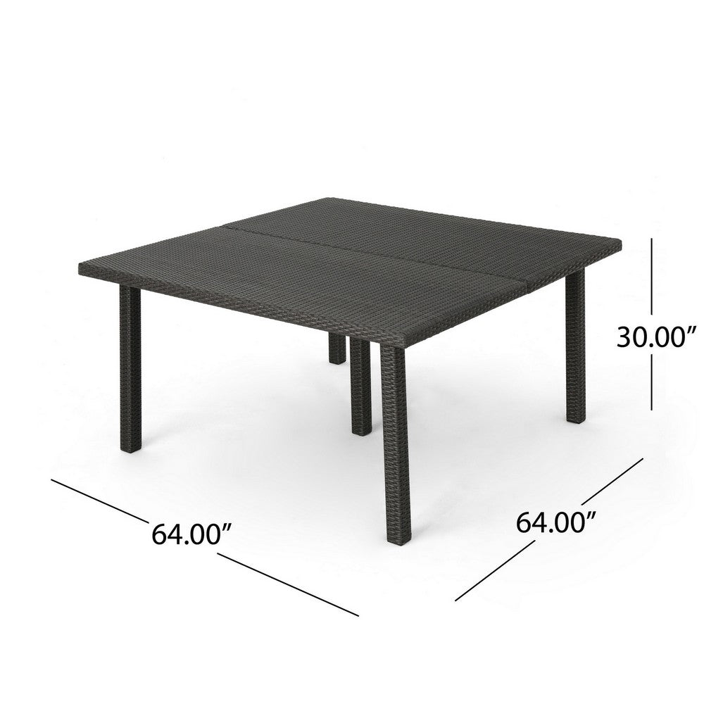 Nona Outdoor Dining Table, 64 Inch Square, Dark Gray Rattan Wood and Iron -BM320599