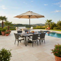 Nona Outdoor Dining Table, 64 Inch Square, Dark Gray Rattan Wood and Iron -BM320599