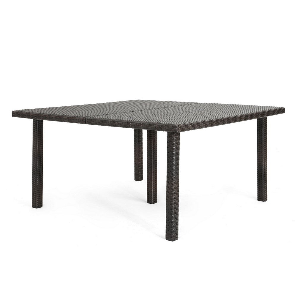 Nona Outdoor Dining Table, 64 Inch Square Top, Brown Rattan Wood, Iron -BM320600