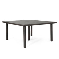 Nona Outdoor Dining Table, 64 Inch Square Top, Brown Rattan Wood, Iron