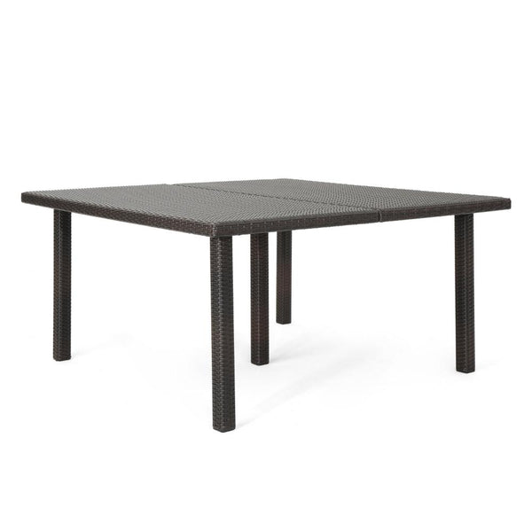 Nona Outdoor Dining Table, 64 Inch Square Top, Brown Rattan Wood, Iron