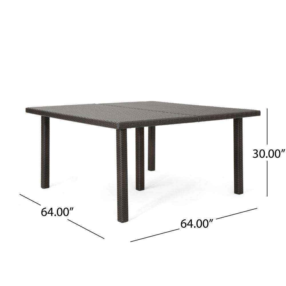 Nona Outdoor Dining Table, 64 Inch Square Top, Brown Rattan Wood, Iron -BM320600