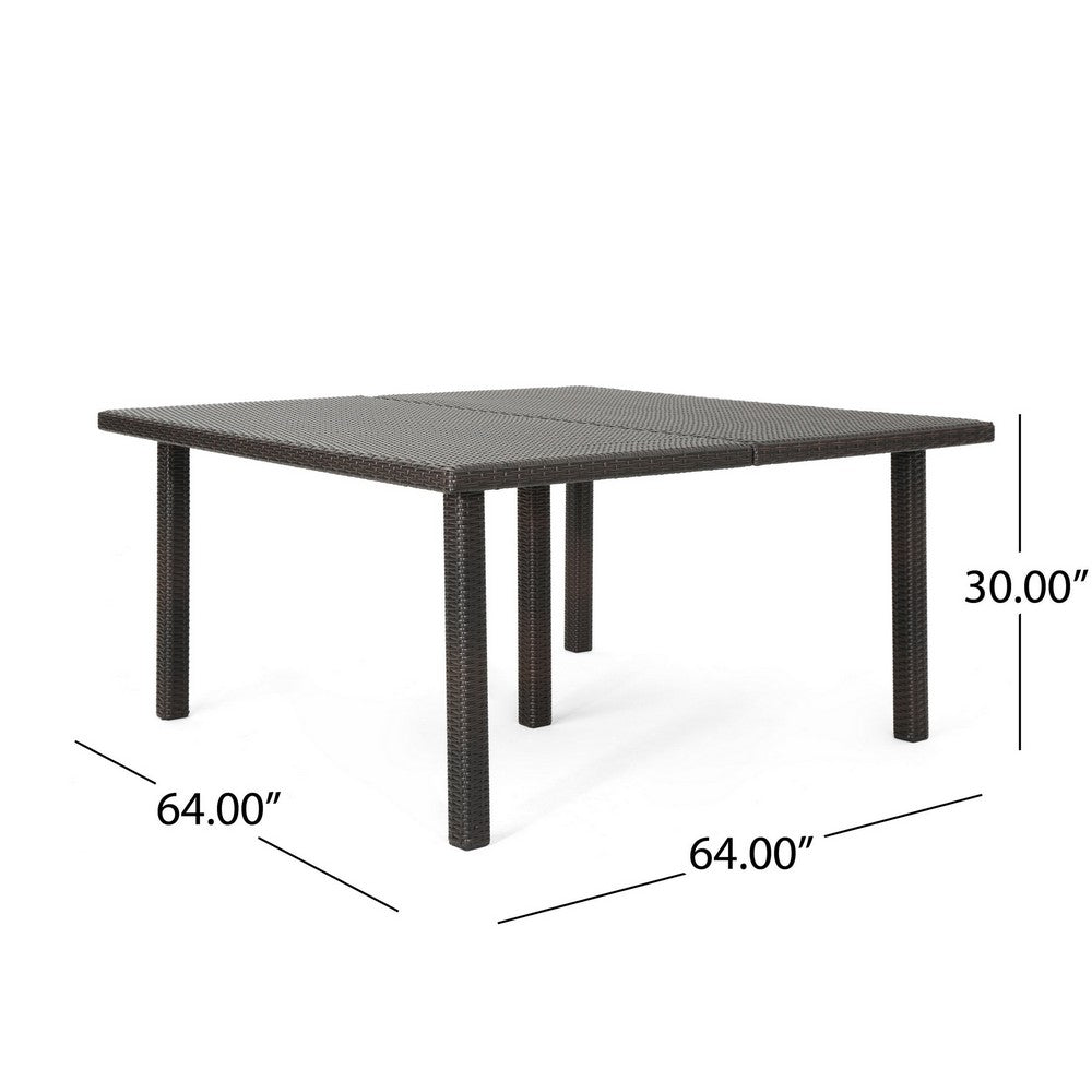 Nona Outdoor Dining Table, 64 Inch Square Top, Brown Rattan Wood, Iron -BM320600