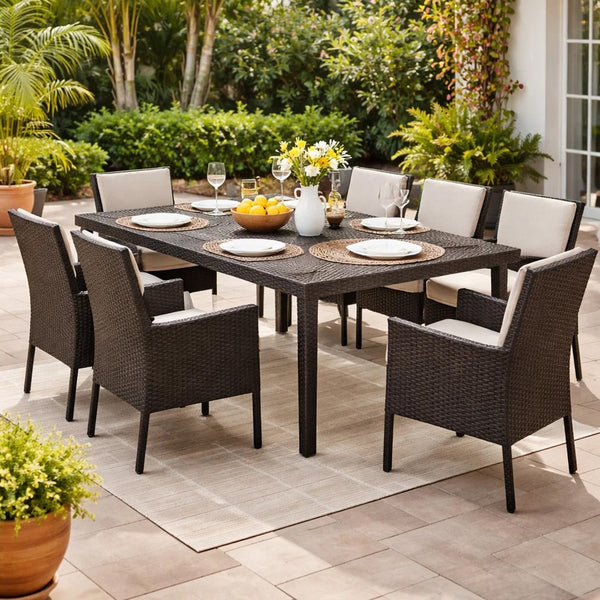 Nona Outdoor Dining Table, 64 Inch Square Top, Brown Rattan Wood, Iron -BM320600