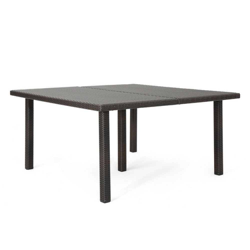 Nona Outdoor Dining Table, 64 Inch Square Top, Brown Rattan Wood, Iron -BM320600