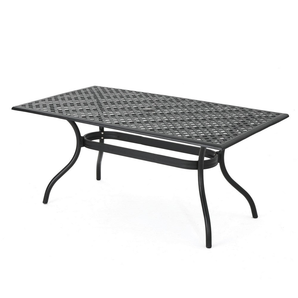 Cay Outdoor Dining Table, 67 Inch Rectangular, Lattice Black Aluminium -BM320601