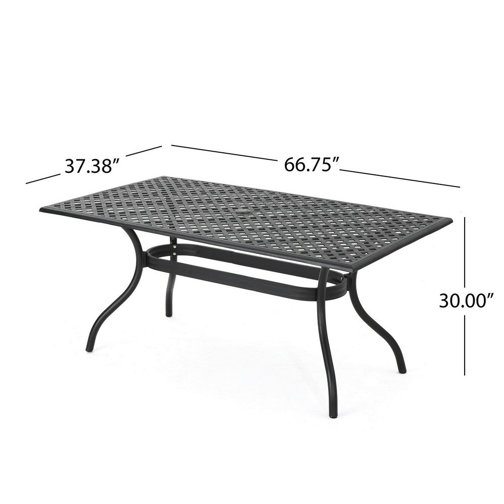 Cay Outdoor Dining Table, 67 Inch Rectangular, Lattice Black Aluminium -BM320601