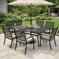 Cay Outdoor Dining Table, 67 Inch Rectangular, Lattice Black Aluminium -BM320601