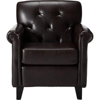 Accent Club Chair, 40 Inch, Tufted Back, Full-Padded Brown Faux Leather -BM320602