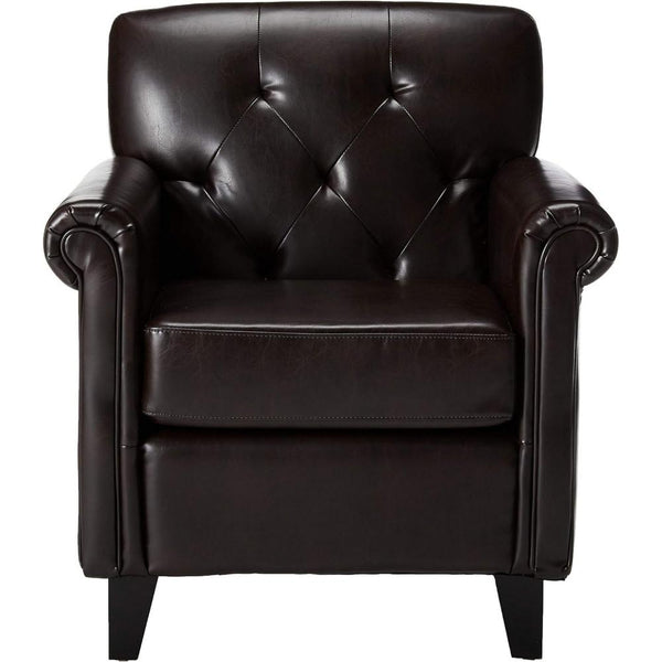 Accent Club Chair, 40 Inch, Tufted Back, Full-Padded Brown Faux Leather -BM320602