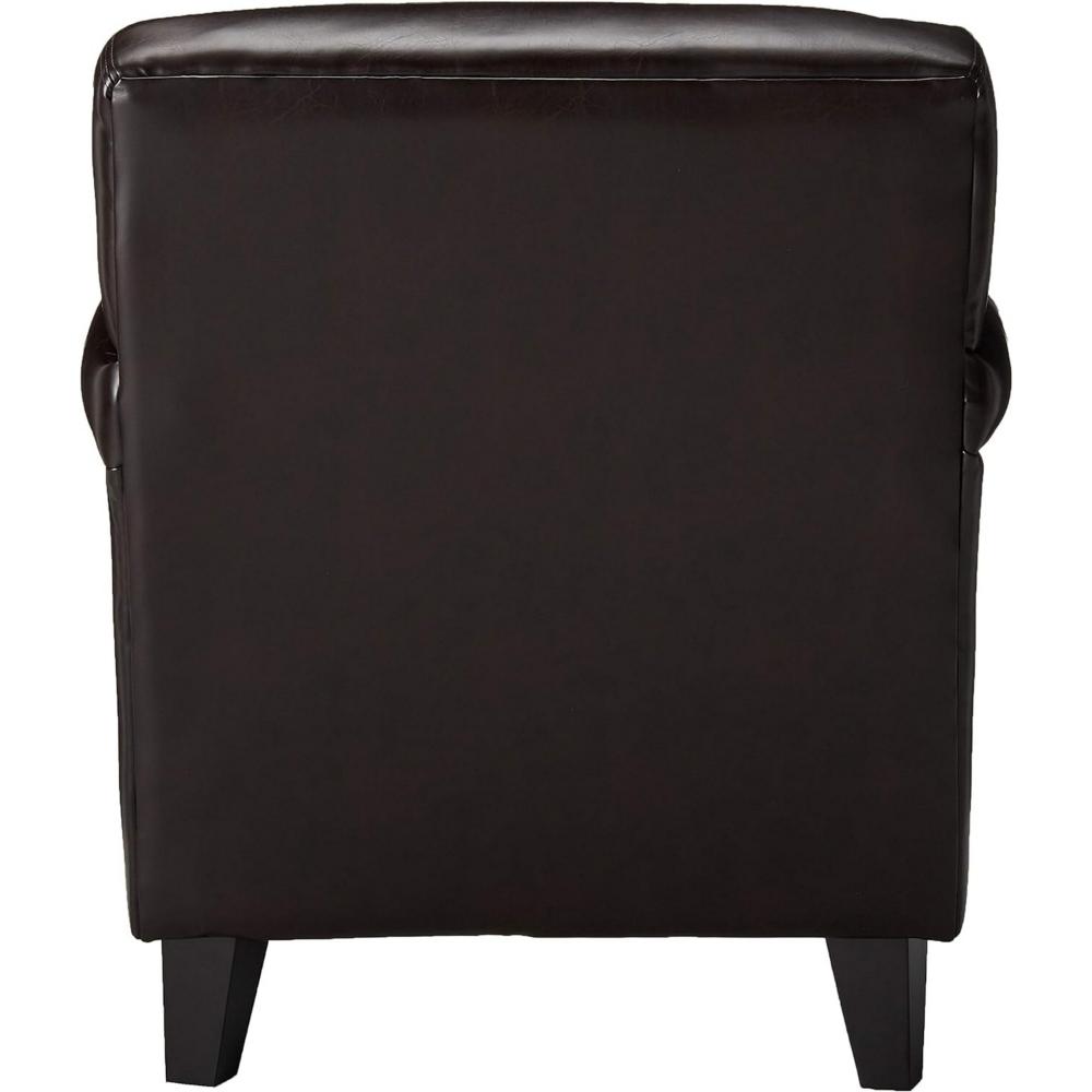 Accent Club Chair, 40 Inch, Tufted Back, Full-Padded Brown Faux Leather -BM320602