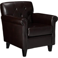 Accent Club Chair, 40 Inch, Tufted Back, Full-Padded Brown Faux Leather