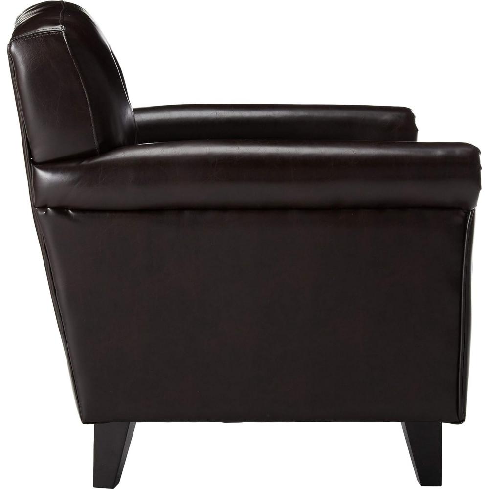 Accent Club Chair, 40 Inch, Tufted Back, Full-Padded Brown Faux Leather -BM320602