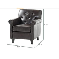 Accent Club Chair, 40 Inch, Tufted Back, Full-Padded Brown Faux Leather -BM320602