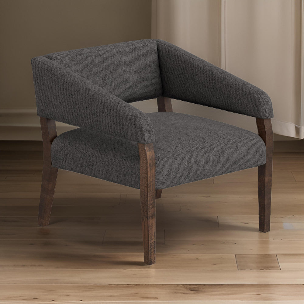 Merry Accent Chair, Iron Gray Polyester, Plush Foam, Brown Solid Pine Wood -BM320823