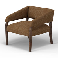 Merry Accent Chair, Cognac Brown Faux Leather, Foam, Brown Solid Pine Wood -BM320827