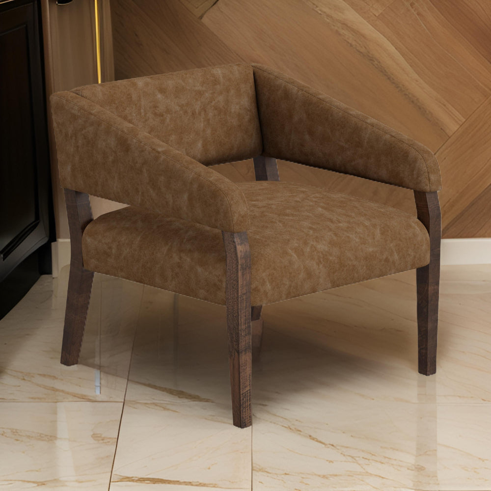 Merry Accent Chair, Cognac Brown Faux Leather, Foam, Brown Solid Pine Wood -BM320827