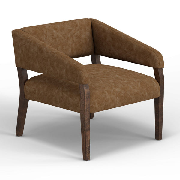 Merry Accent Chair, Cognac Brown Faux Leather, Foam, Brown Solid Pine Wood -BM320827