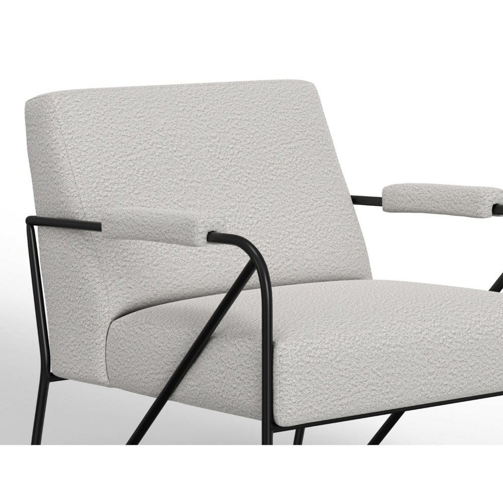 Levy Accent Chair, Ivory Polyester, Soft Plush Foam, Black Metal Legs, Arms -BM320828