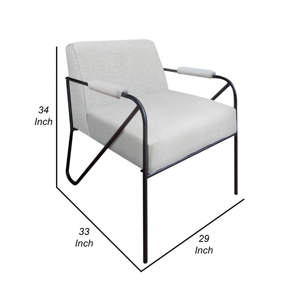 Levy Accent Chair, Ivory Polyester, Soft Plush Foam, Black Metal Legs, Arms -BM320828