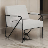Levy Accent Chair, Ivory Polyester, Soft Plush Foam, Black Metal Legs, Arms -BM320828