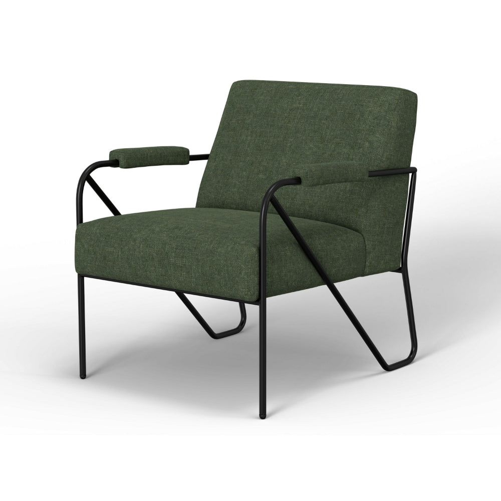 Levy Accent Chair, Olive Green Polyester, Soft Plush Foam, Black Metal -BM320829