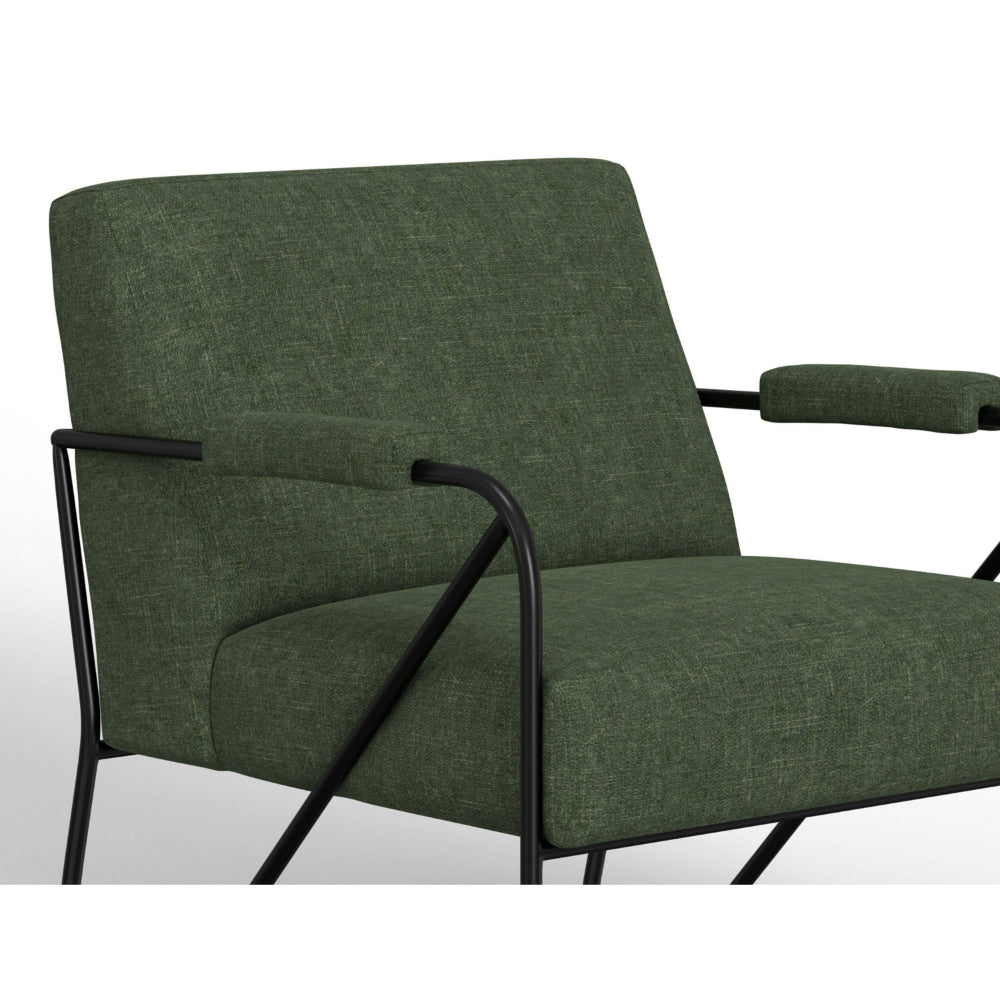 Levy Accent Chair, Olive Green Polyester, Soft Plush Foam, Black Metal -BM320829
