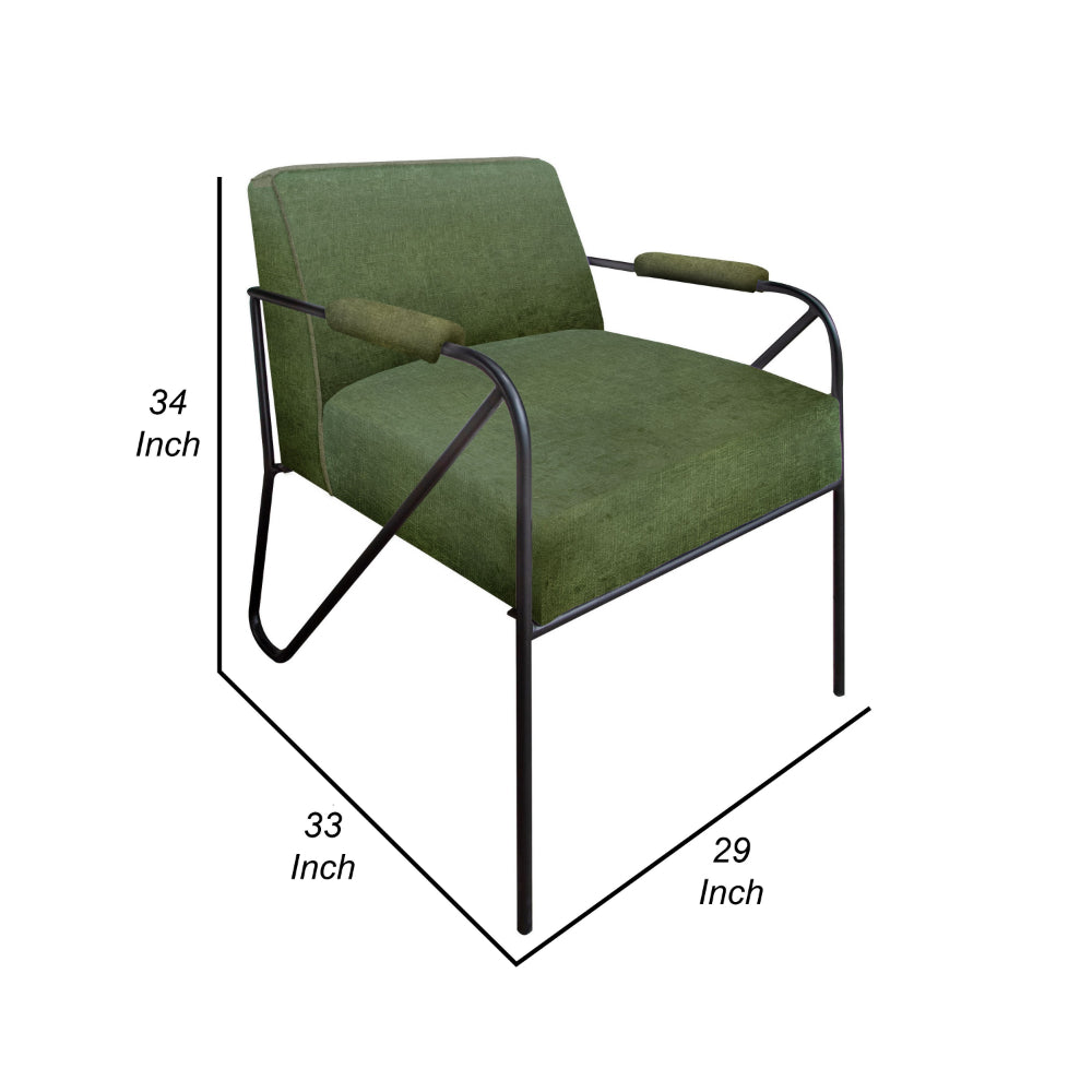 Levy Accent Chair, Olive Green Polyester, Soft Plush Foam, Black Metal -BM320829