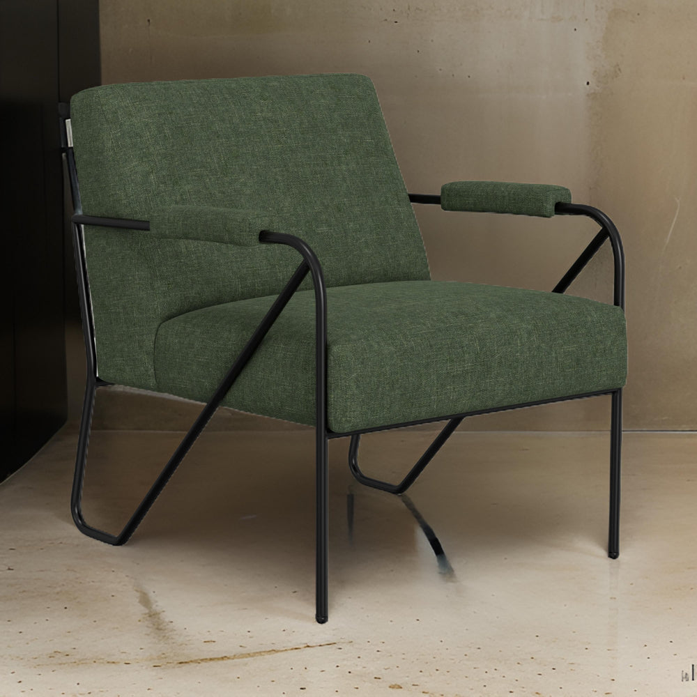 Levy Accent Chair, Olive Green Polyester, Soft Plush Foam, Black Metal -BM320829