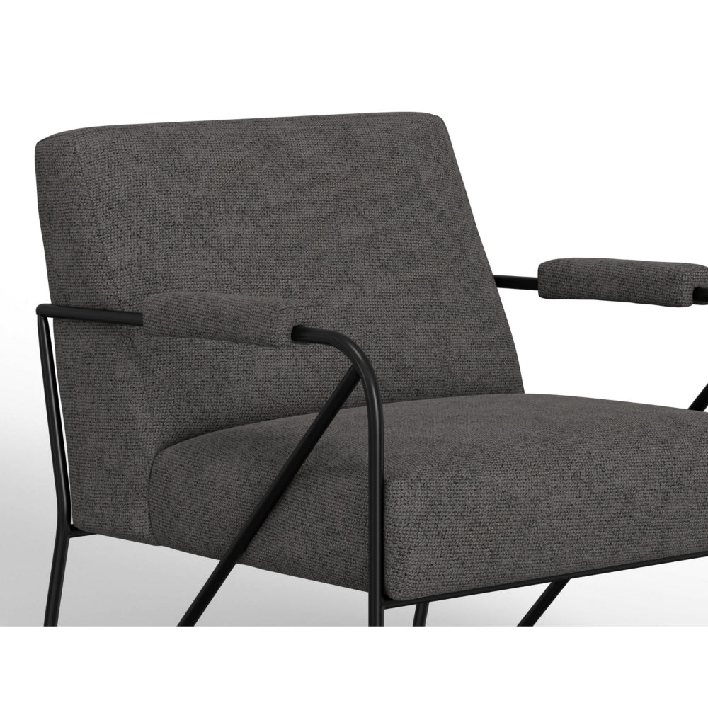 Levy Accent Chair, Iron Gray Polyester, Soft Plush Foam, Black Metal Legs -BM320830