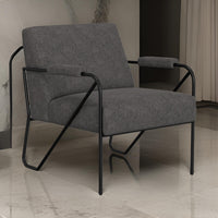 Levy Accent Chair, Iron Gray Polyester, Soft Plush Foam, Black Metal Legs -BM320830