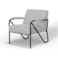 Levy Accent Chair, White Polyester, Soft Plush Foam, Black Metal Legs, Arms -BM320831