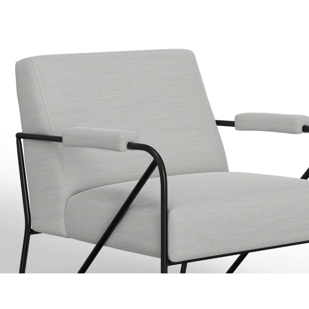 Levy Accent Chair, White Polyester, Soft Plush Foam, Black Metal Legs, Arms -BM320831