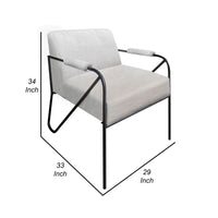 Levy Accent Chair, White Polyester, Soft Plush Foam, Black Metal Legs, Arms -BM320831