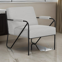 Levy Accent Chair, White Polyester, Soft Plush Foam, Black Metal Legs, Arms -BM320831