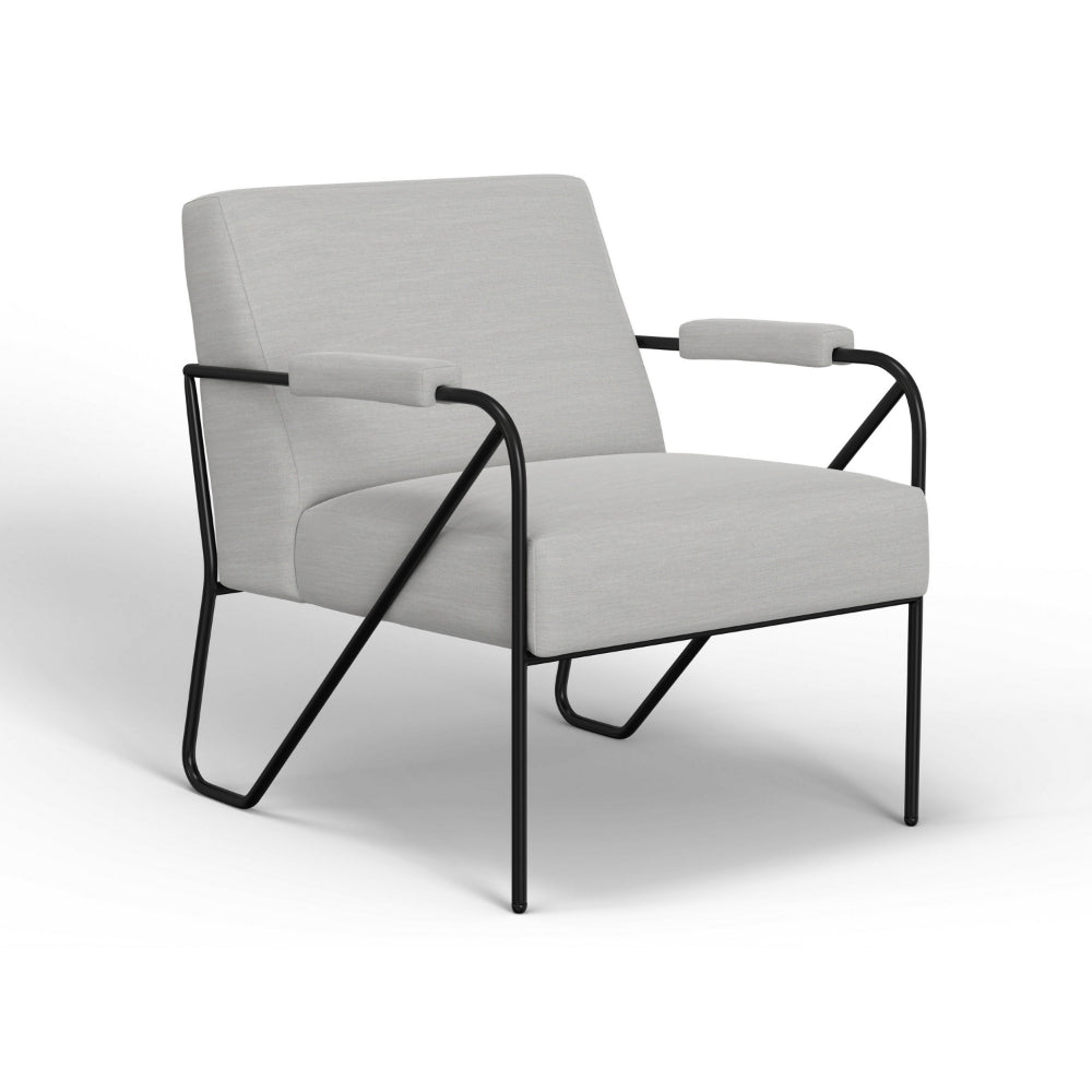 Levy Accent Chair, White Polyester, Soft Plush Foam, Black Metal Legs, Arms -BM320831