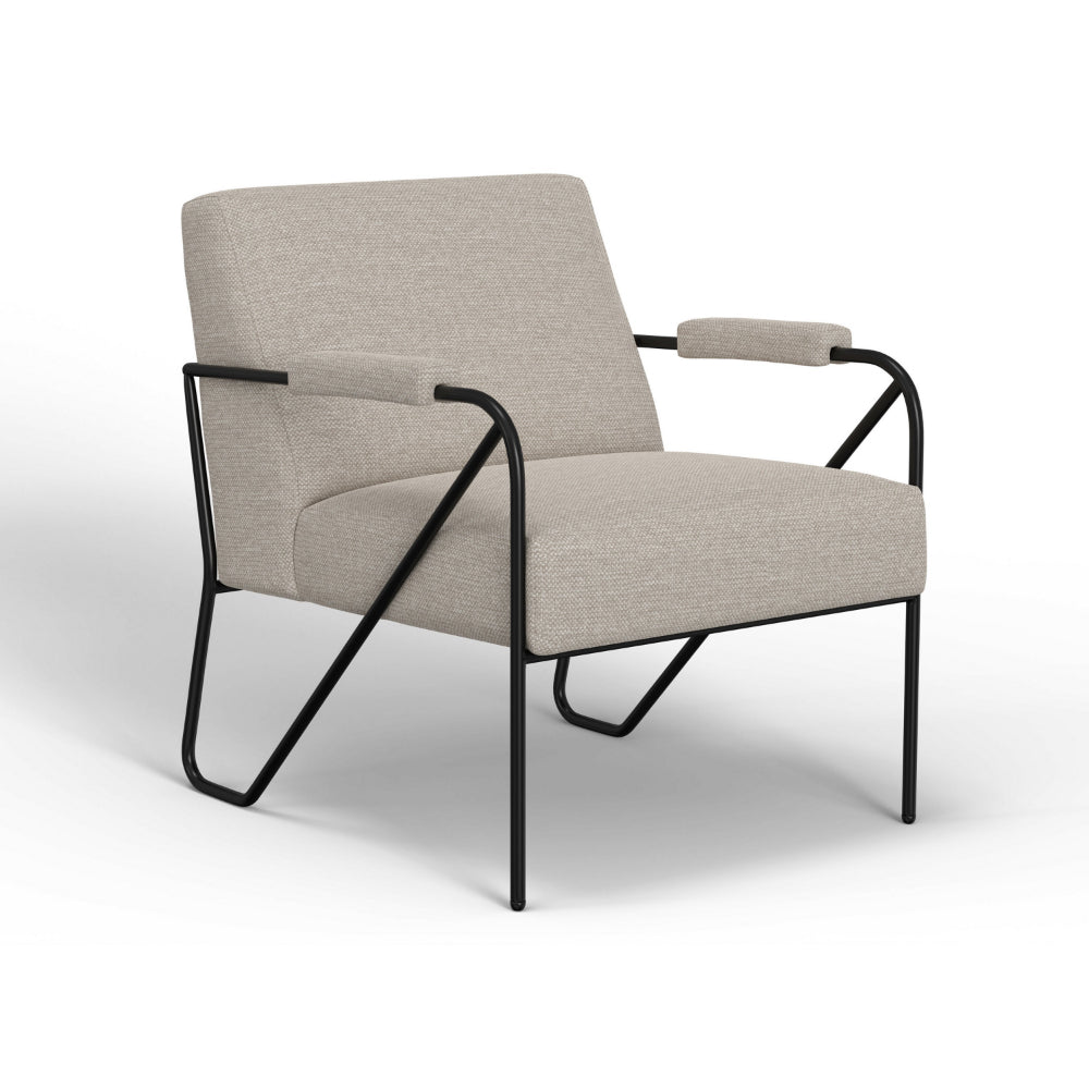 Levy Accent Chair, Beige Polyester, Soft Plush Foam, Black Metal Legs, Arms -BM320832