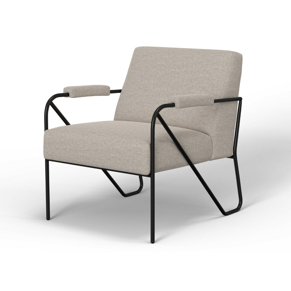 Levy Accent Chair, Beige Polyester, Soft Plush Foam, Black Metal Legs, Arms -BM320832
