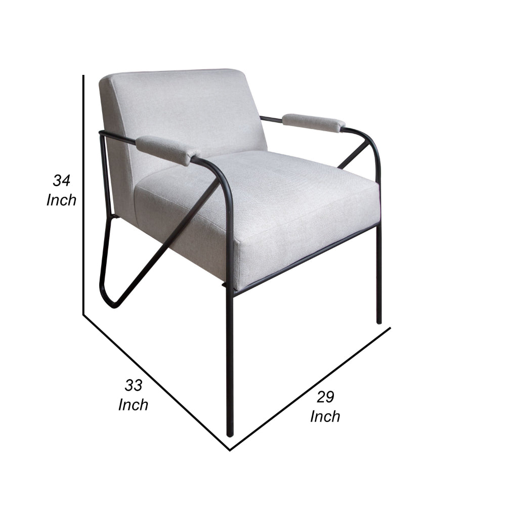 Levy Accent Chair, Beige Polyester, Soft Plush Foam, Black Metal Legs, Arms -BM320832