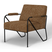Levy Accent Chair, Cognac Brown Faux Leather, Soft Plush Foam, Black Metal -BM320833