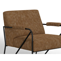 Levy Accent Chair, Cognac Brown Faux Leather, Soft Plush Foam, Black Metal -BM320833